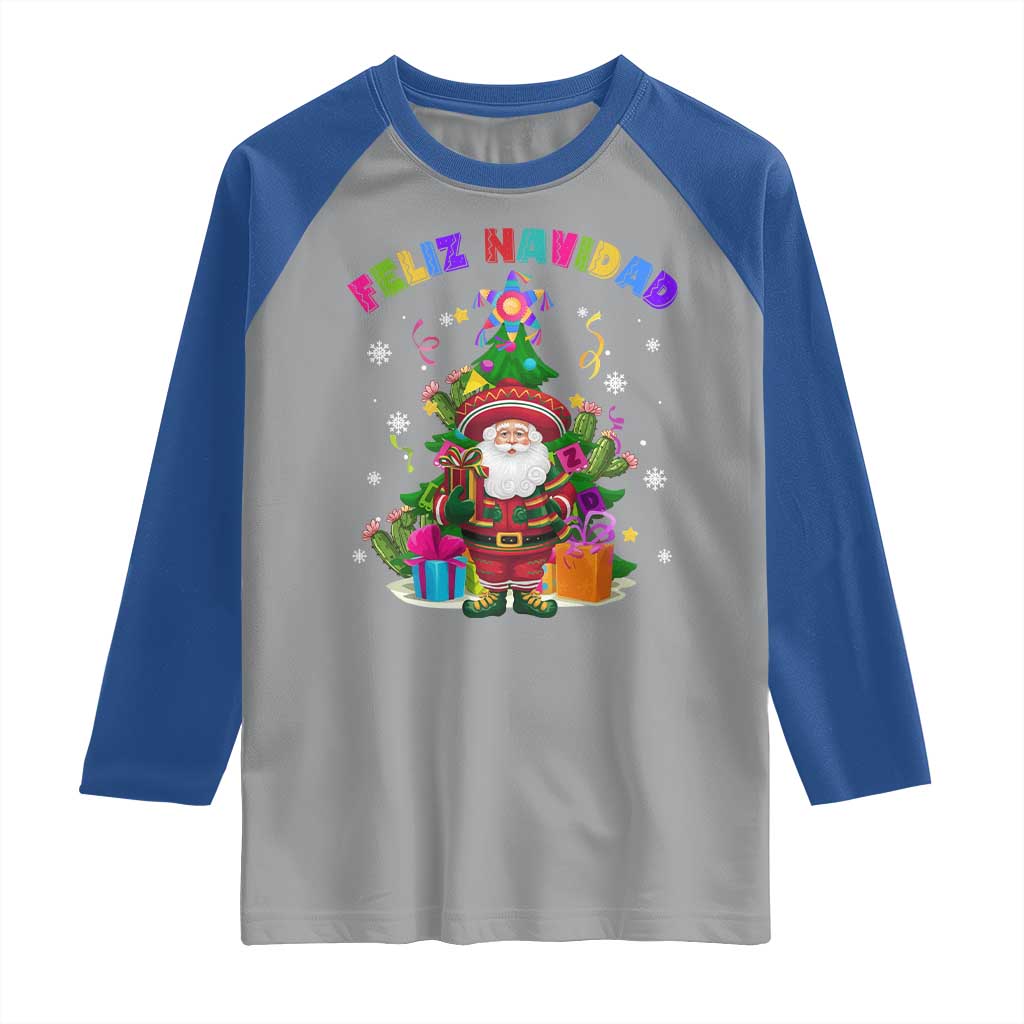 Funny Christmas In Mexico Raglan Shirt Feliz Navidad Sombrero Santa Xmas Tree - Wonder Print Shop