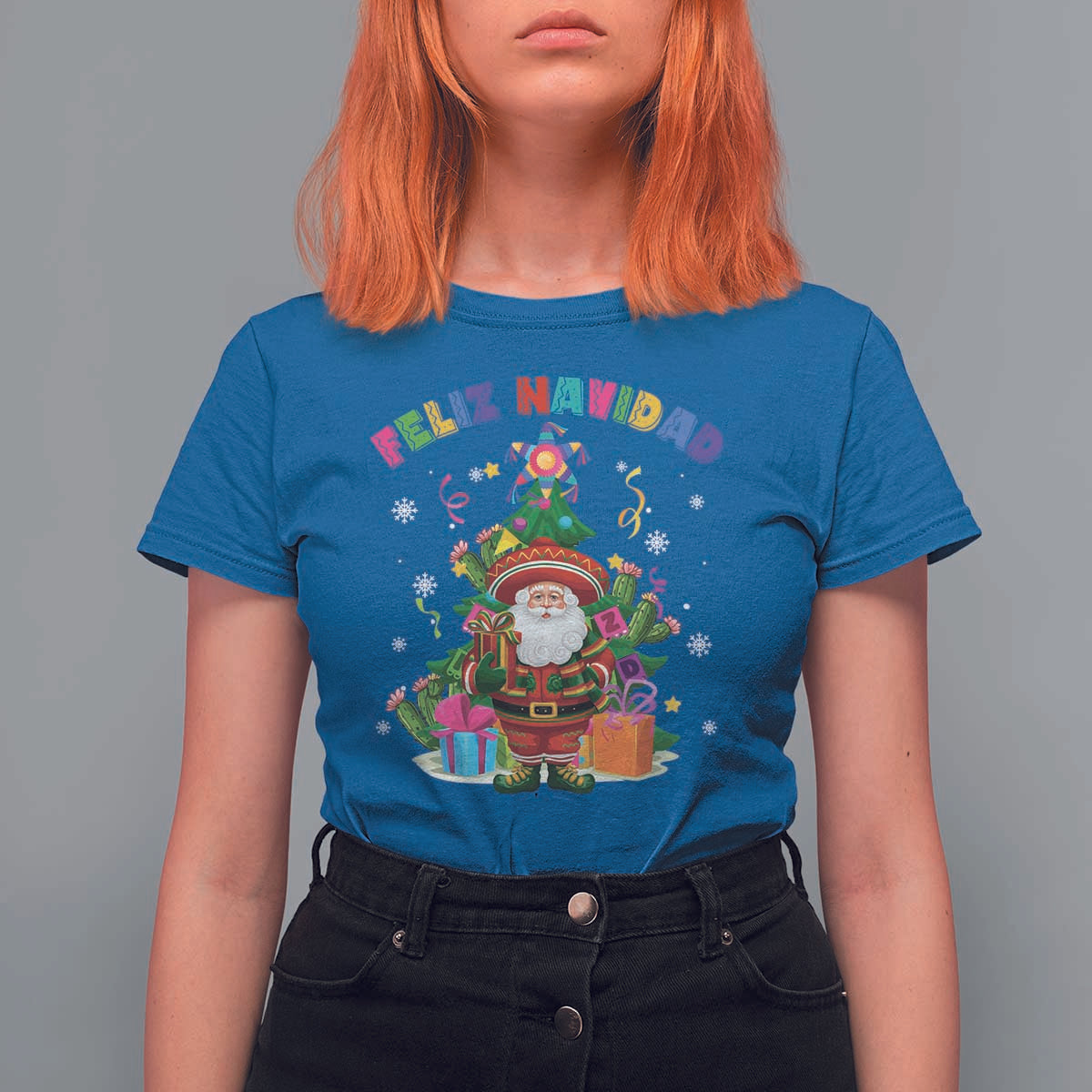 Funny Christmas In Mexico T Shirt For Women Feliz Navidad Sombrero Santa Xmas Tree - Wonder Print Shop