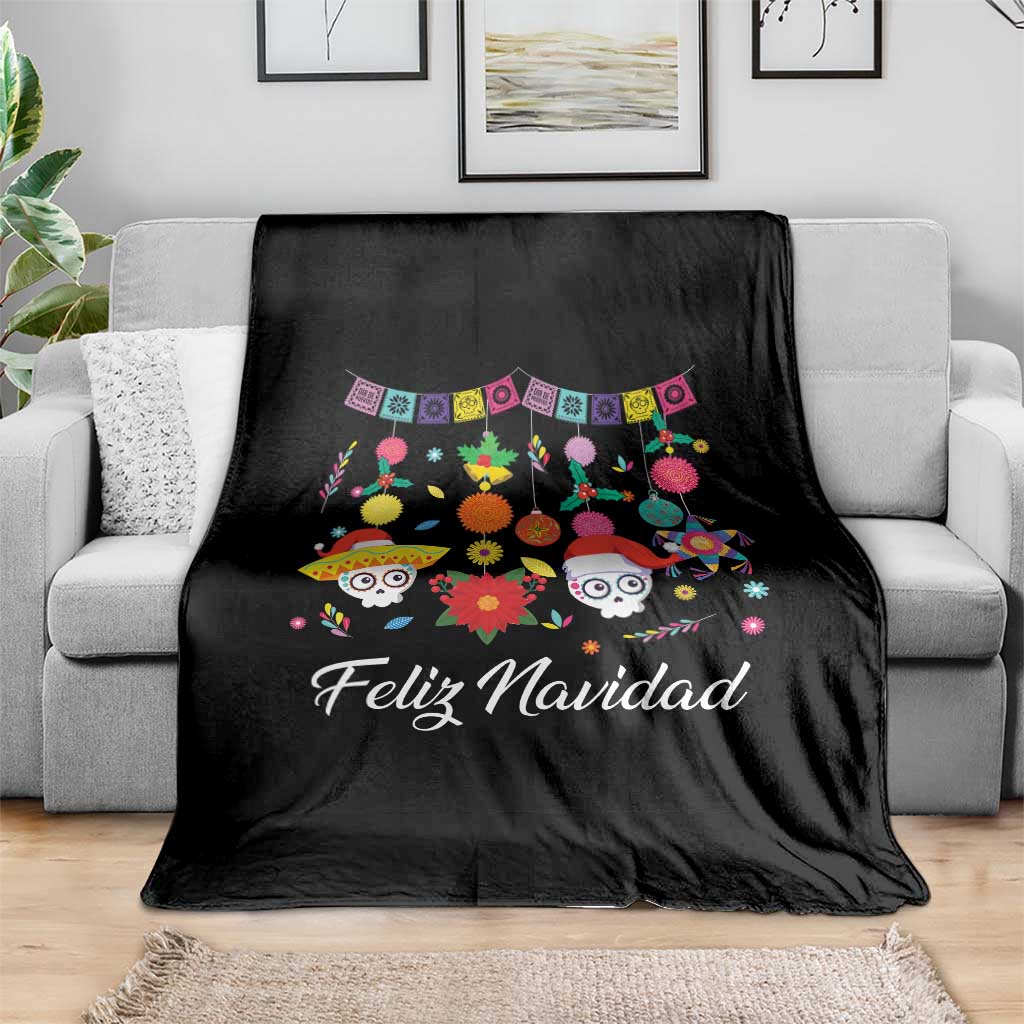 Feliz Navidad Throw Blanket Funny Christmas In Mexico Sugar Skull Pinata Star - Wonder Print Shop