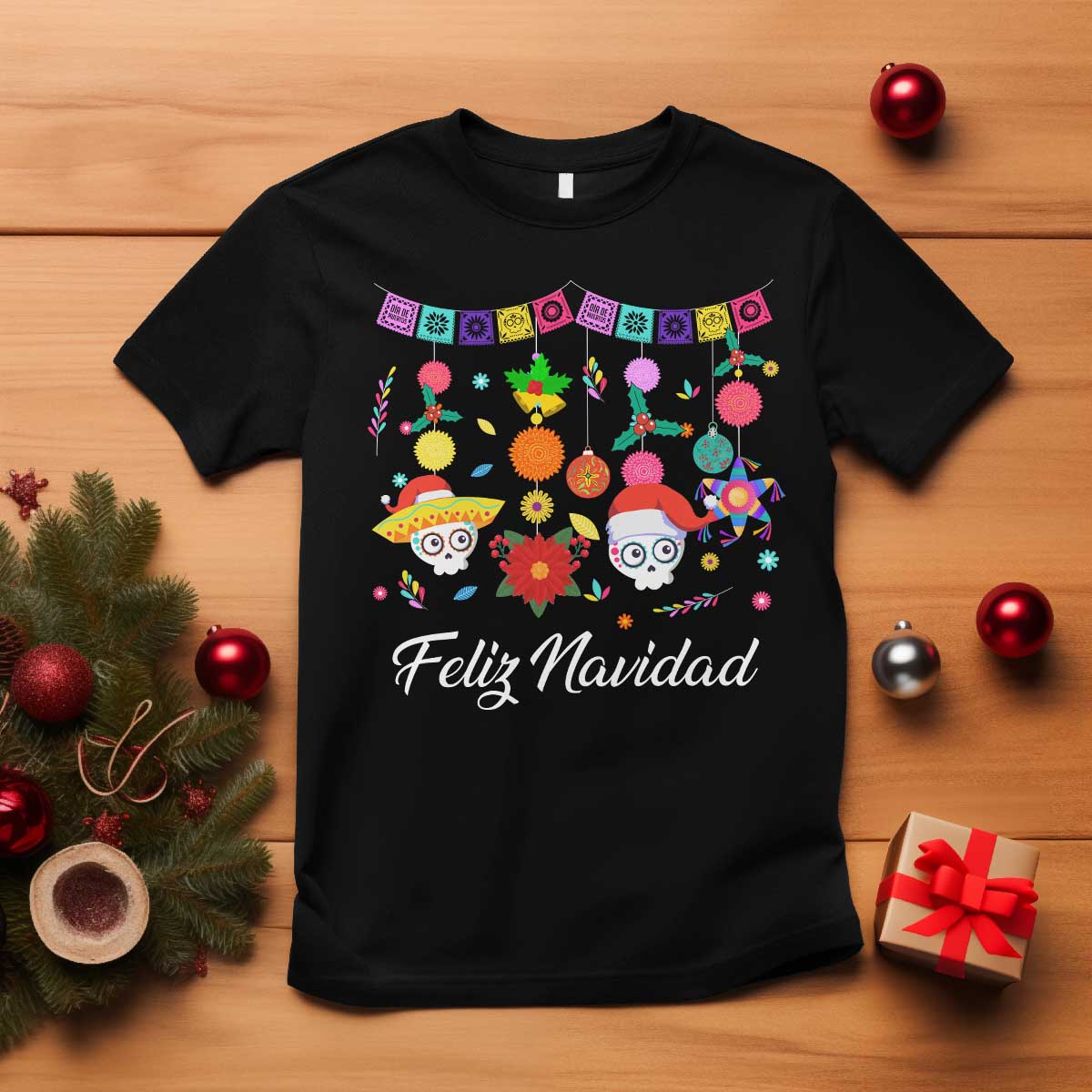 Feliz Navidad T Shirt Funny Christmas In Mexico Sugar Skull Pinata Star - Wonder Print Shop
