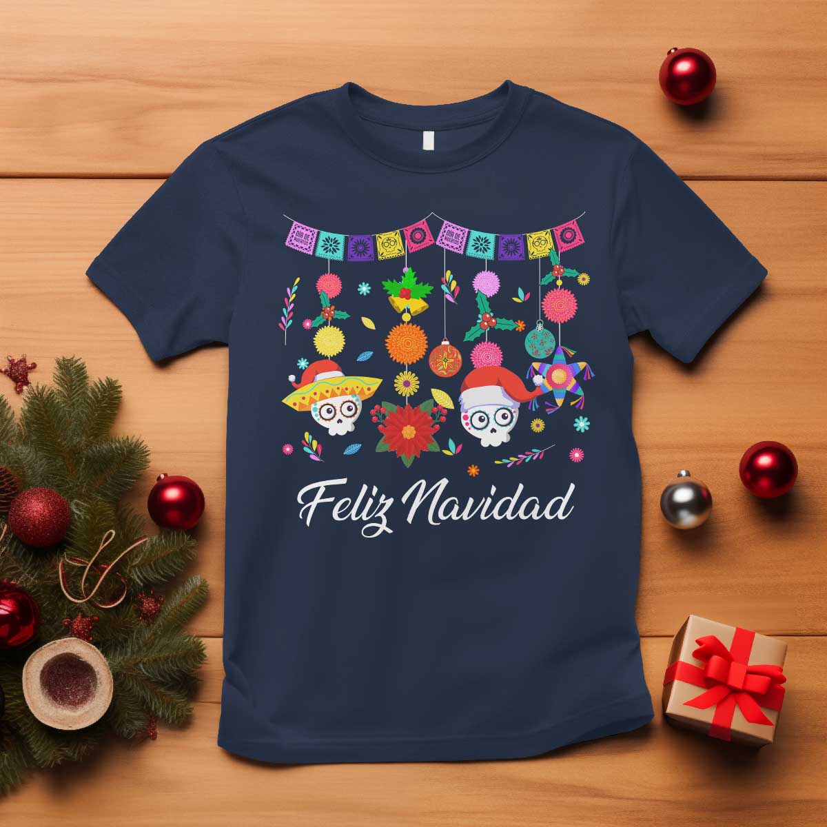 Feliz Navidad T Shirt Funny Christmas In Mexico Sugar Skull Pinata Star - Wonder Print Shop
