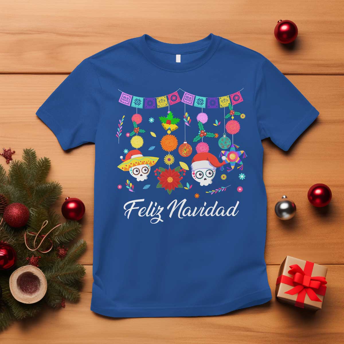 Feliz Navidad T Shirt Funny Christmas In Mexico Sugar Skull Pinata Star - Wonder Print Shop