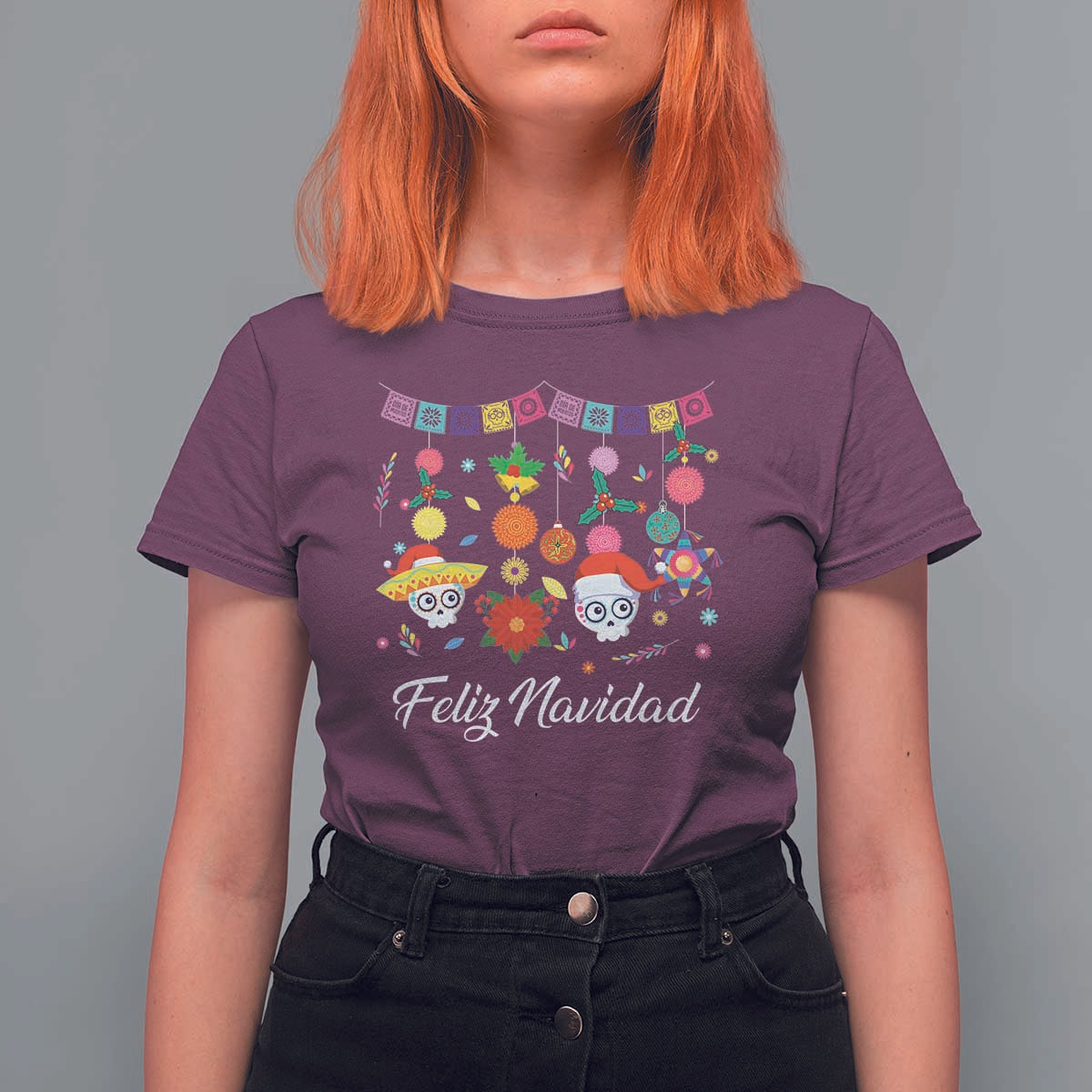 Feliz Navidad T Shirt For Women Funny Christmas In Mexico Sugar Skull Pinata Star - Wonder Print Shop