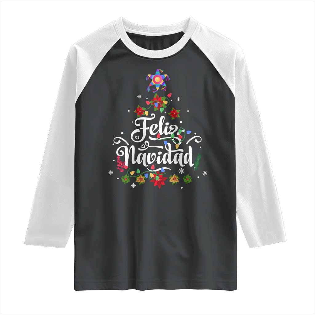 Christmas In Mexico Raglan Shirt Feliz Navidad Pinata Star Xmas Tree - Wonder Print Shop