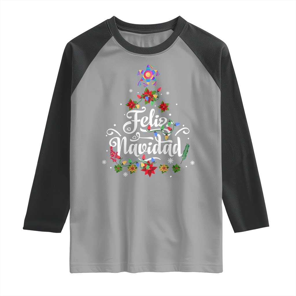 Christmas In Mexico Raglan Shirt Feliz Navidad Pinata Star Xmas Tree - Wonder Print Shop