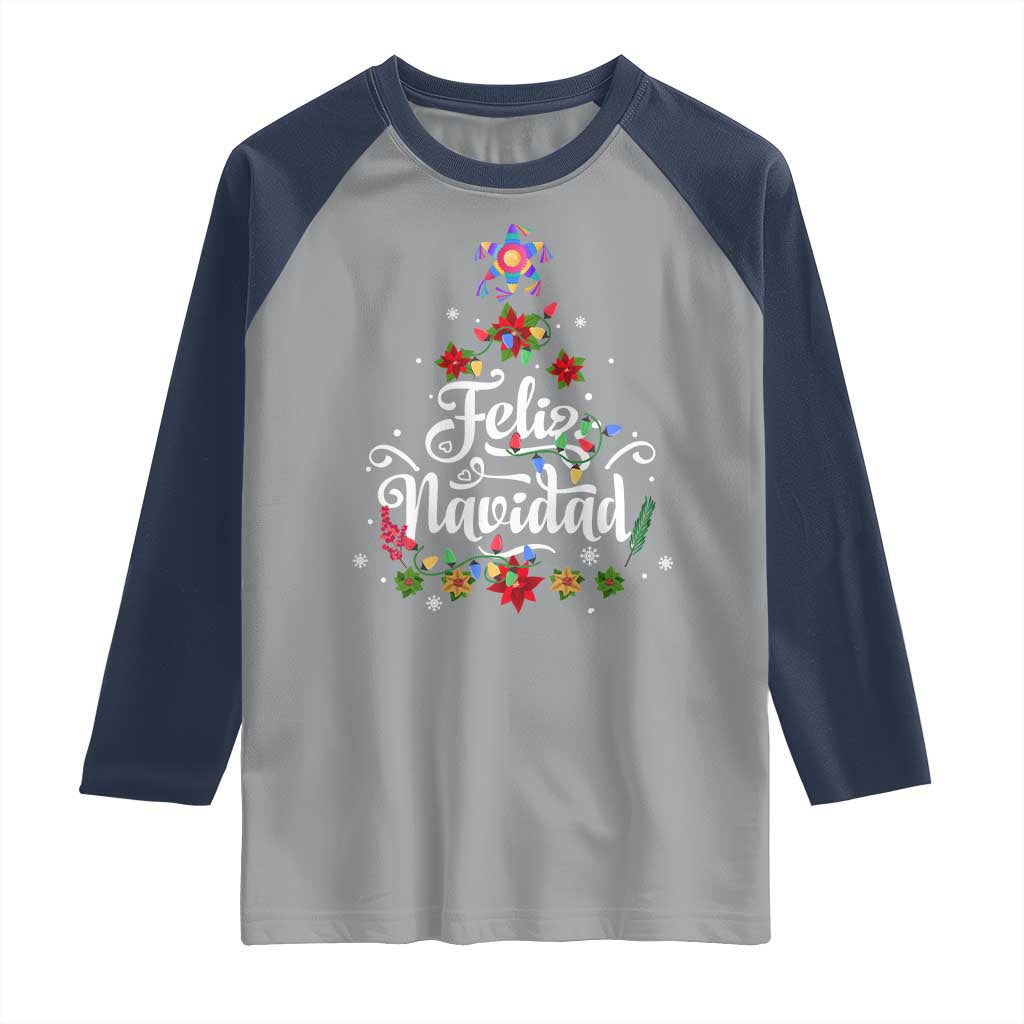 Christmas In Mexico Raglan Shirt Feliz Navidad Pinata Star Xmas Tree - Wonder Print Shop