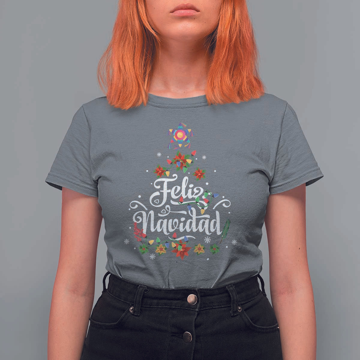 Christmas In Mexico T Shirt For Women Feliz Navidad Pinata Star Xmas Tree - Wonder Print Shop