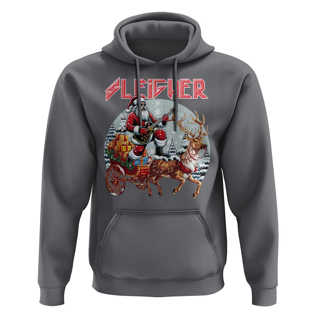 Funny Santa Heavy Metal Christmas Hoodie Sleigher Xmas Rock & Roll