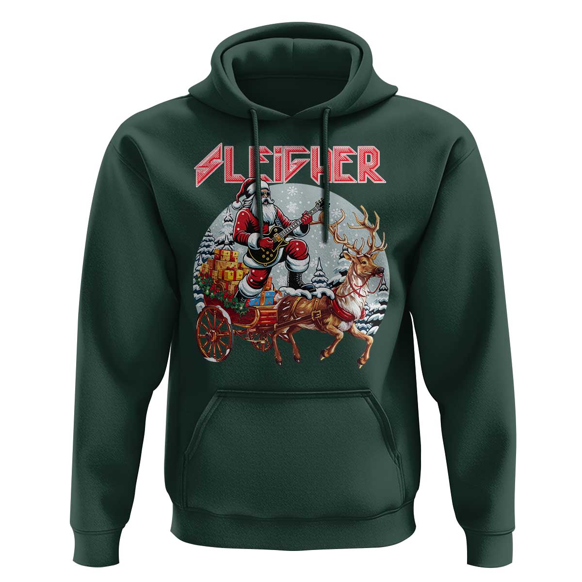 Funny Santa Heavy Metal Christmas Hoodie Sleigher Xmas Rock & Roll