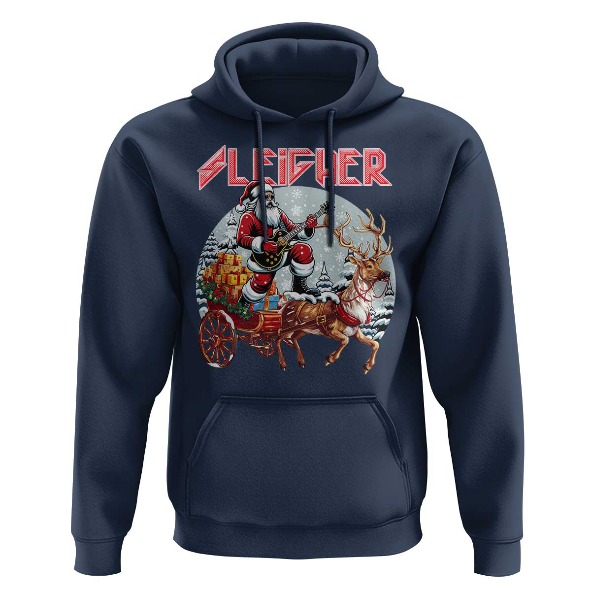 Funny Santa Heavy Metal Christmas Hoodie Sleigher Xmas Rock & Roll