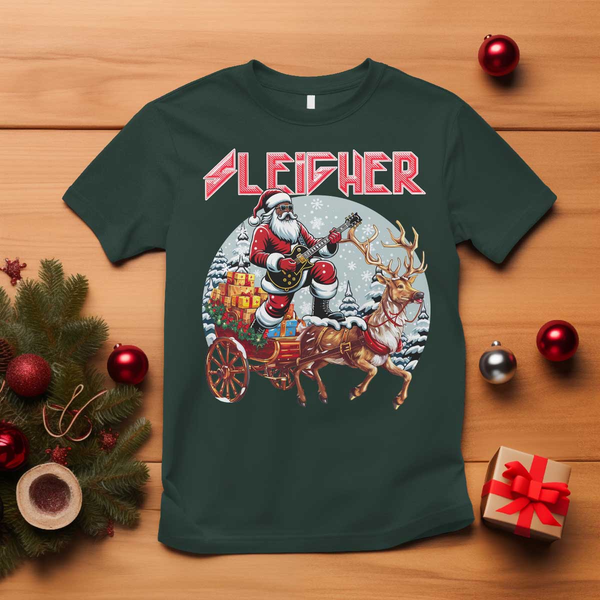 Funny Black Santa Heavy Metal Christmas T Shirt Sleigher Xmas Rock & Roll - Wonder Print Shop