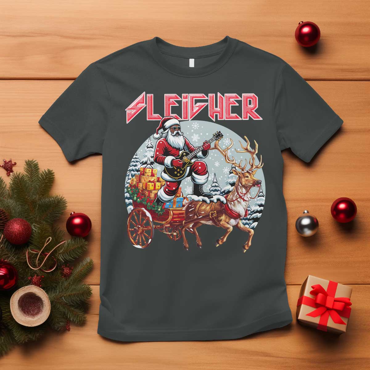 Funny Black Santa Heavy Metal Christmas T Shirt Sleigher Xmas Rock & Roll - Wonder Print Shop