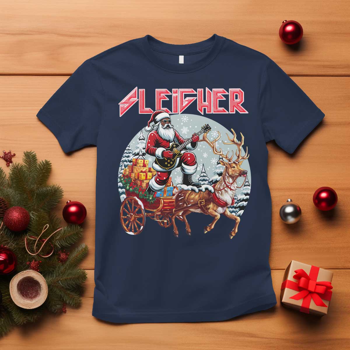 Funny Black Santa Heavy Metal Christmas T Shirt Sleigher Xmas Rock & Roll - Wonder Print Shop