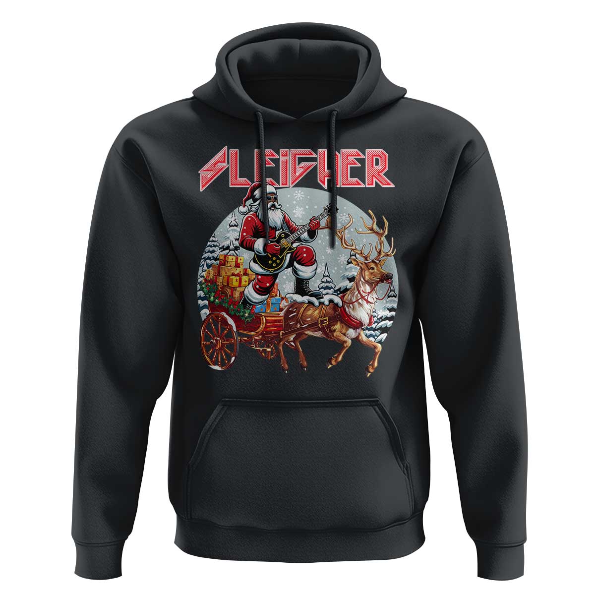 Funny Black Santa Heavy Metal Christmas Hoodie Sleigher Xmas Rock & Roll