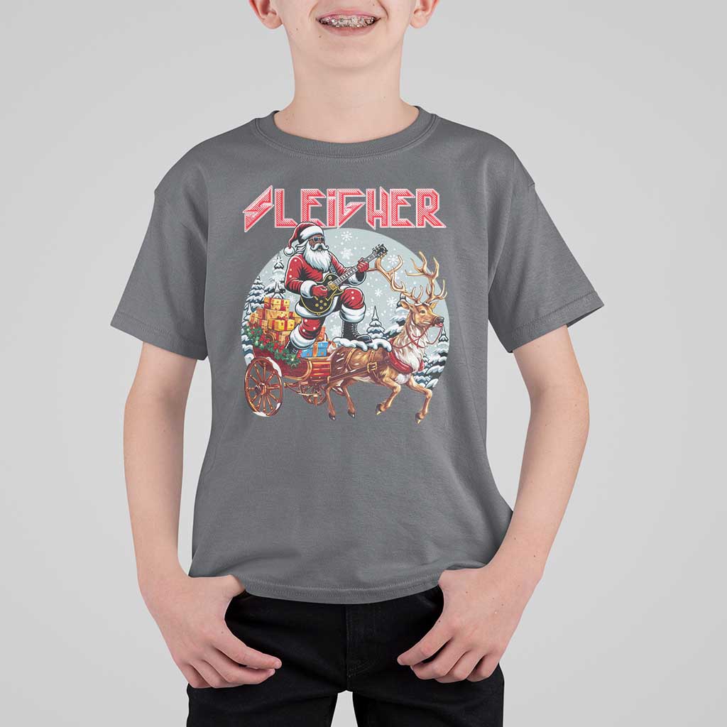 Funny Black Santa Heavy Metal Christmas T Shirt For Kid Sleigher Xmas Rock & Roll - Wonder Print Shop