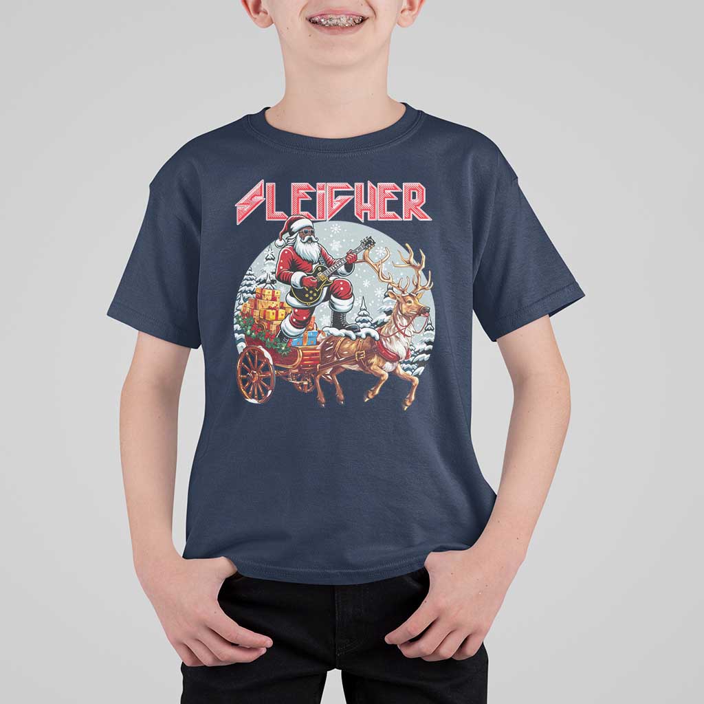 Funny Black Santa Heavy Metal Christmas T Shirt For Kid Sleigher Xmas Rock & Roll - Wonder Print Shop