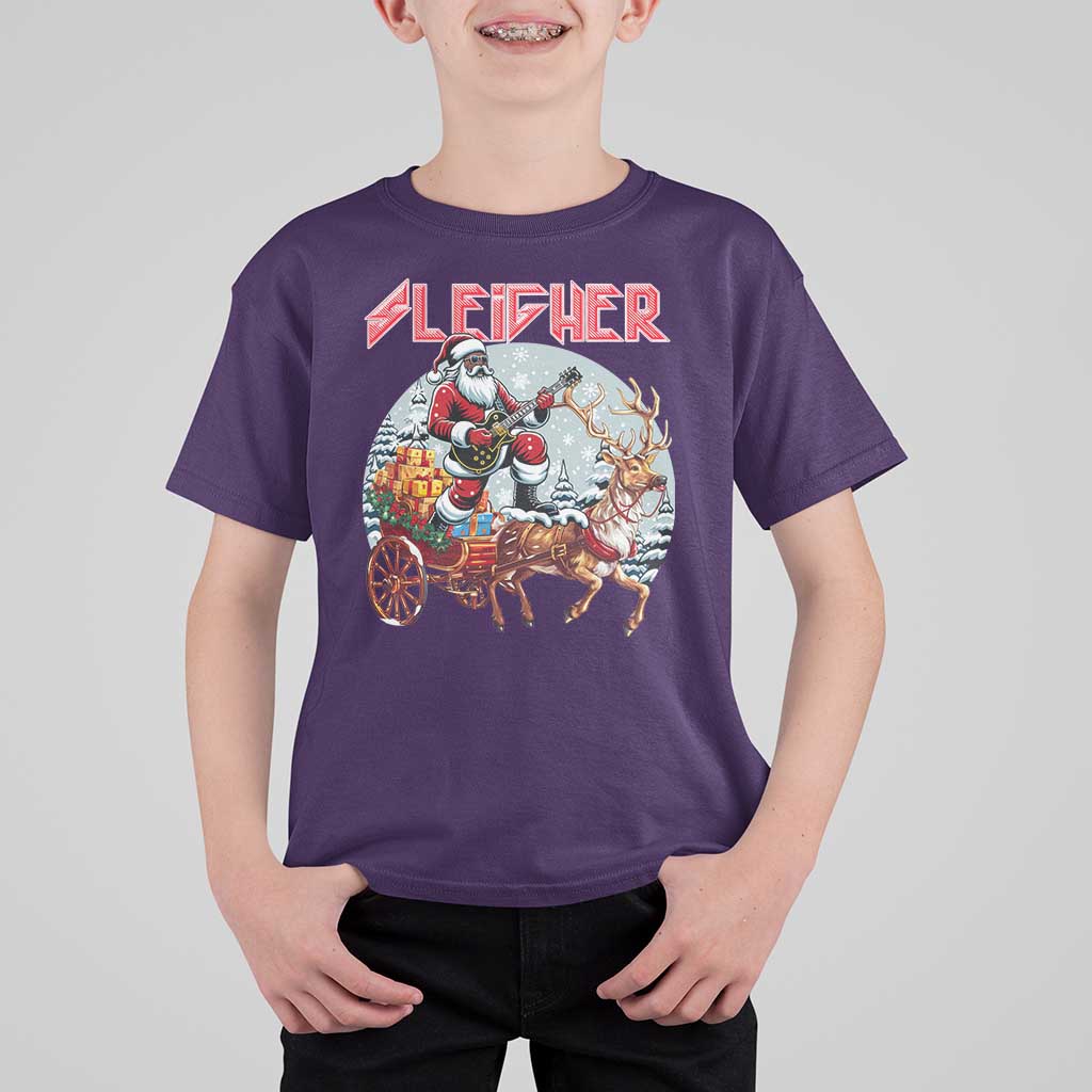 Funny Black Santa Heavy Metal Christmas T Shirt For Kid Sleigher Xmas Rock & Roll - Wonder Print Shop
