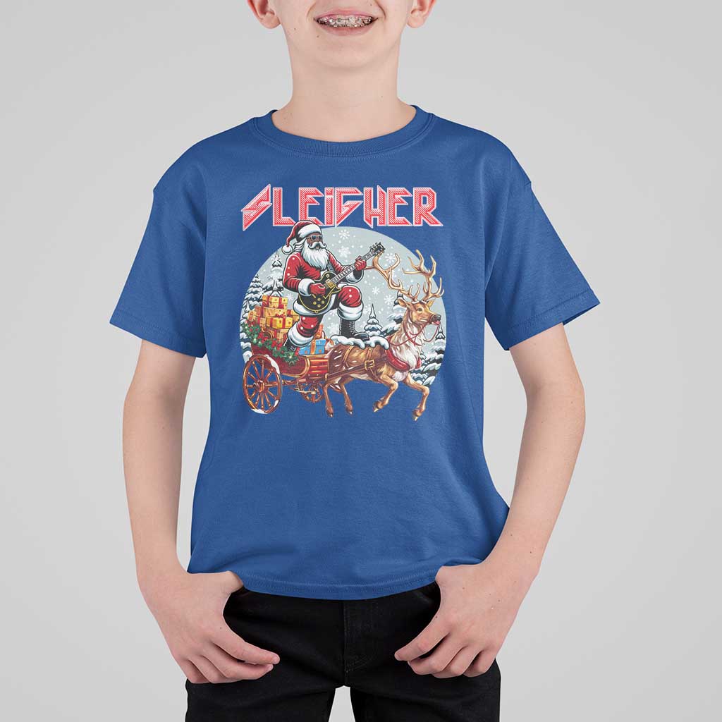 Funny Black Santa Heavy Metal Christmas T Shirt For Kid Sleigher Xmas Rock & Roll - Wonder Print Shop