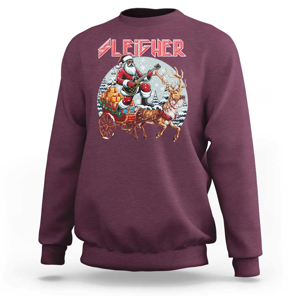 Funny Black Santa Heavy Metal Christmas Sweatshirt Sleigher Xmas Rock & Roll - Wonder Print Shop