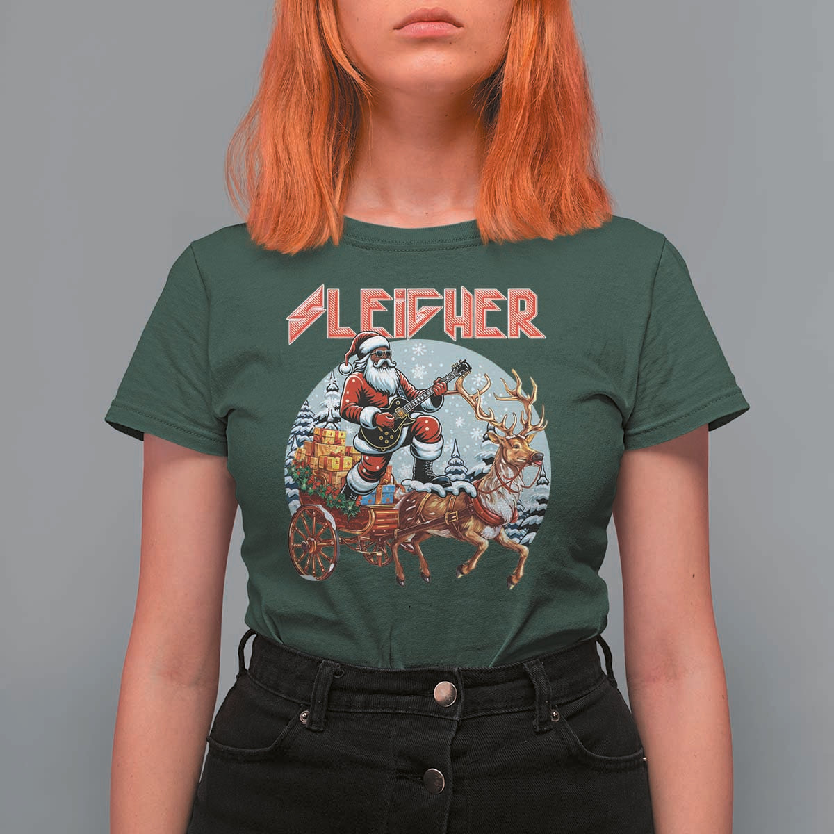 Funny Black Santa Heavy Metal Christmas T Shirt For Women Sleigher Xmas Rock & Roll - Wonder Print Shop