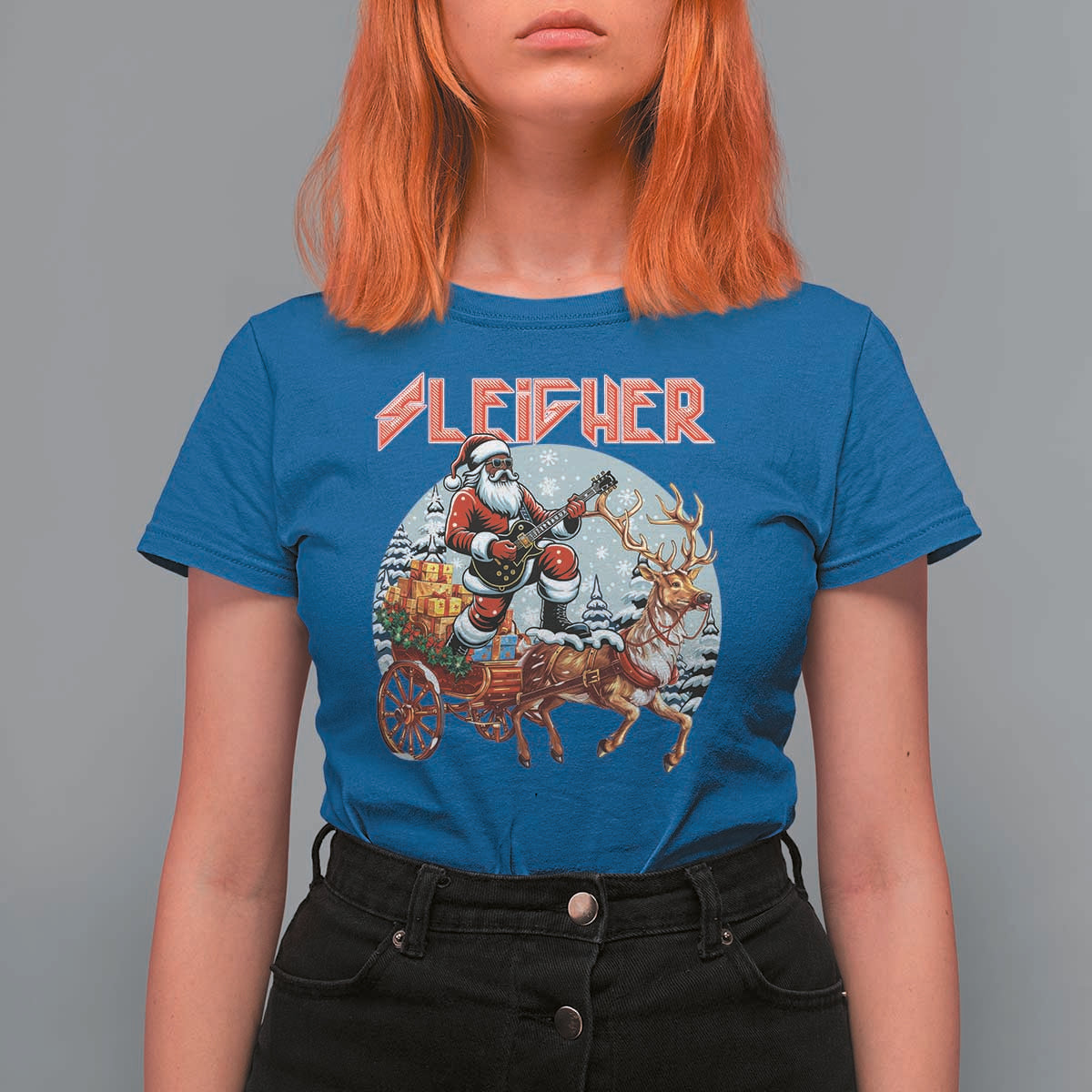Funny Black Santa Heavy Metal Christmas T Shirt For Women Sleigher Xmas Rock & Roll - Wonder Print Shop