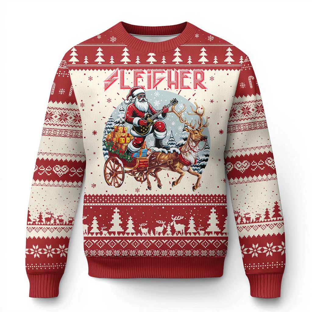 Funny Black Santa Heavy Metal Xmas Ugly Christmas Sweater Sleigher Xmas Rock & Roll - Wonder Print Shop