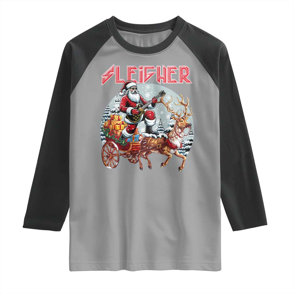 Funny Santa Heavy Metal Christmas Raglan Shirt Sleigher Xmas Rock & Roll - Wonder Print Shop
