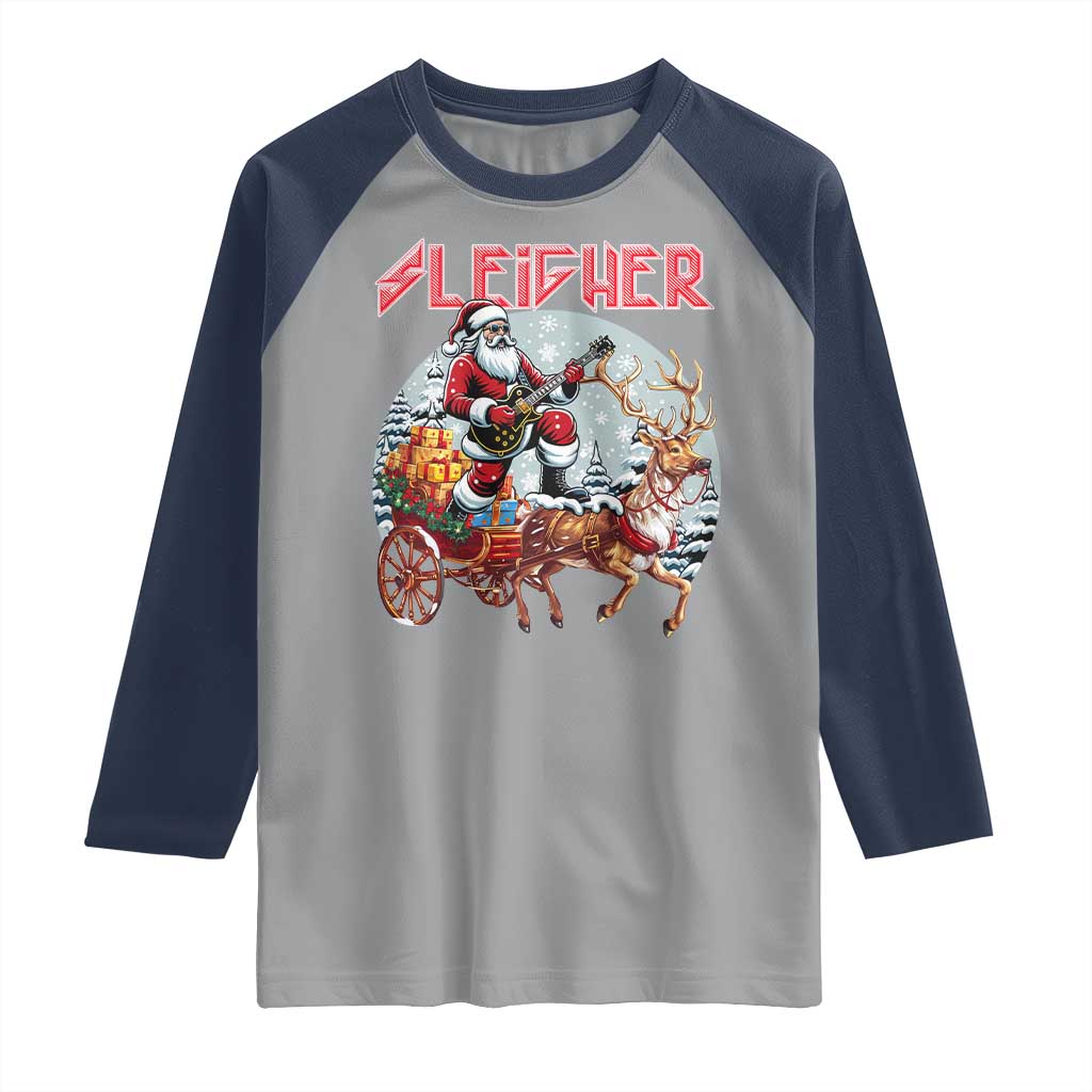 Funny Santa Heavy Metal Christmas Raglan Shirt Sleigher Xmas Rock & Roll - Wonder Print Shop