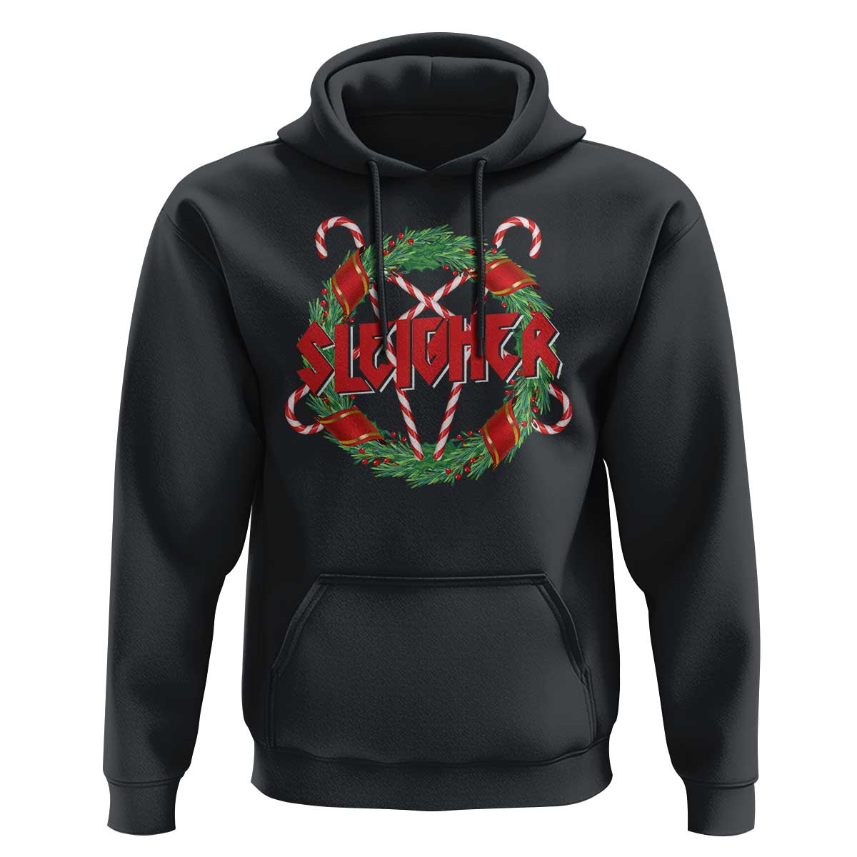 Funny Christmas Heavy Metal Hoodie Sleigher Xmas Pentagram Candy Cane