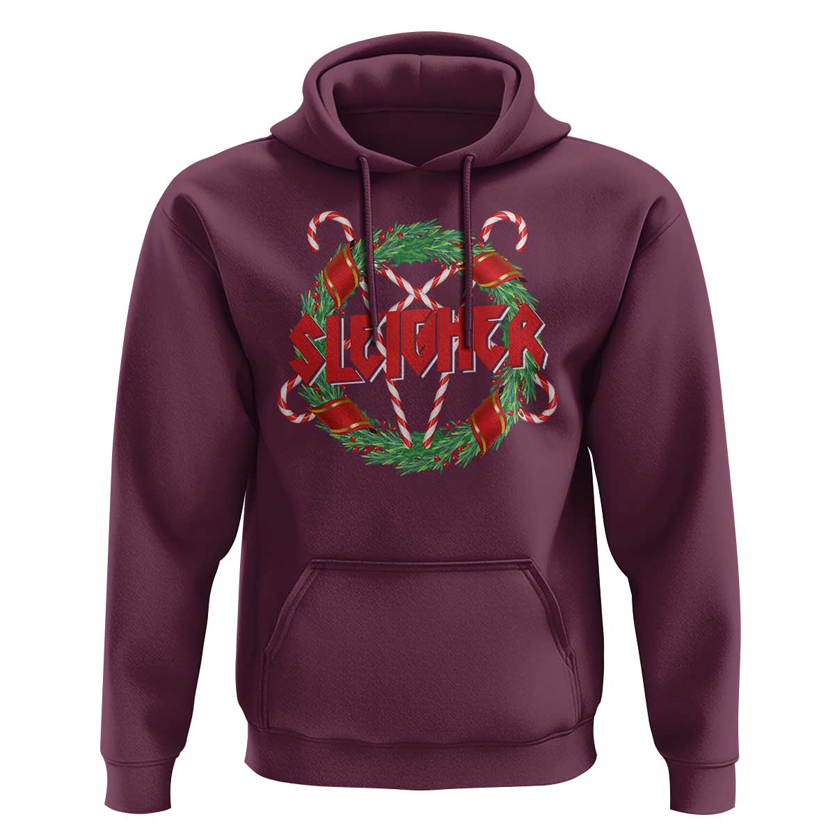 Funny Christmas Heavy Metal Hoodie Sleigher Xmas Pentagram Candy Cane