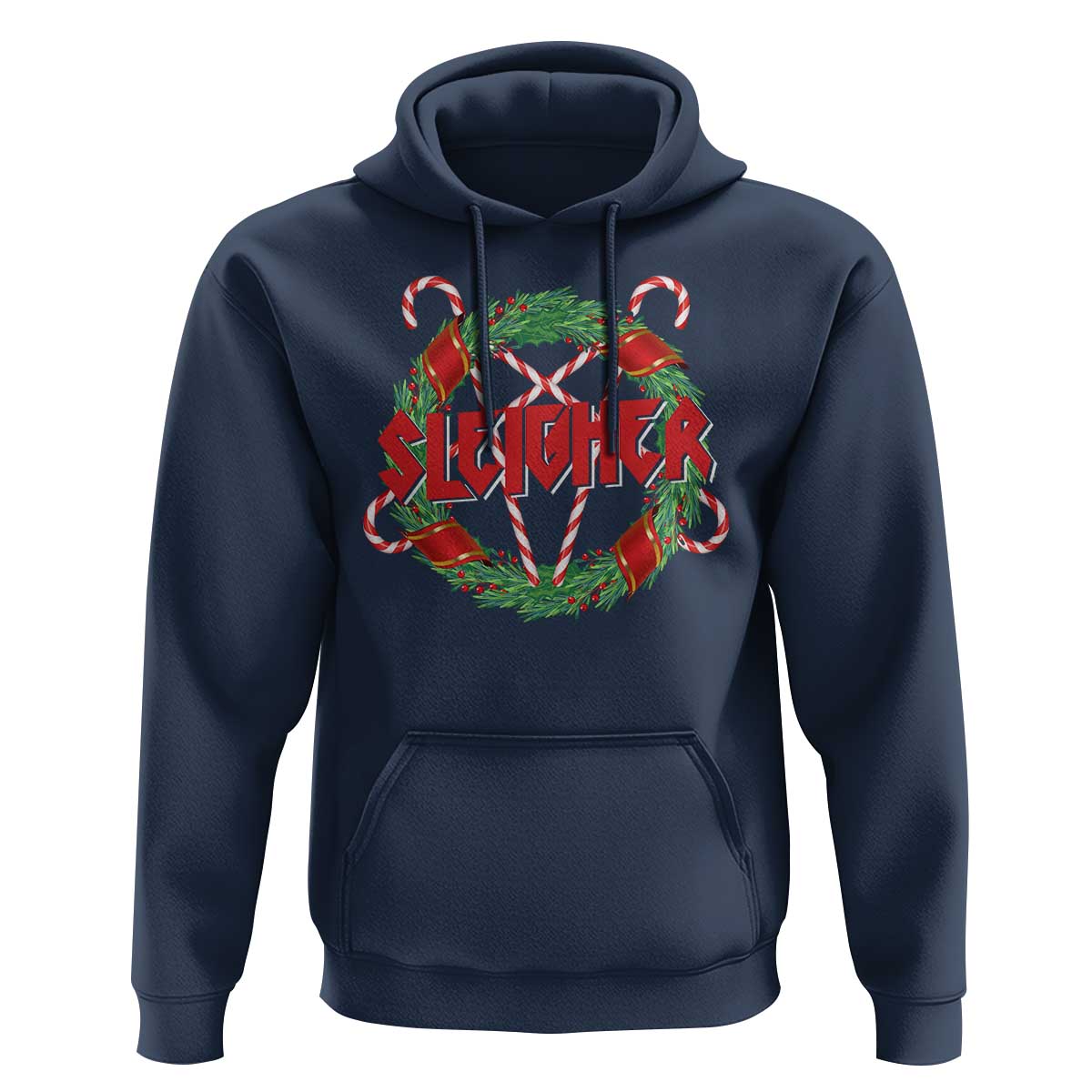 Funny Christmas Heavy Metal Hoodie Sleigher Xmas Pentagram Candy Cane