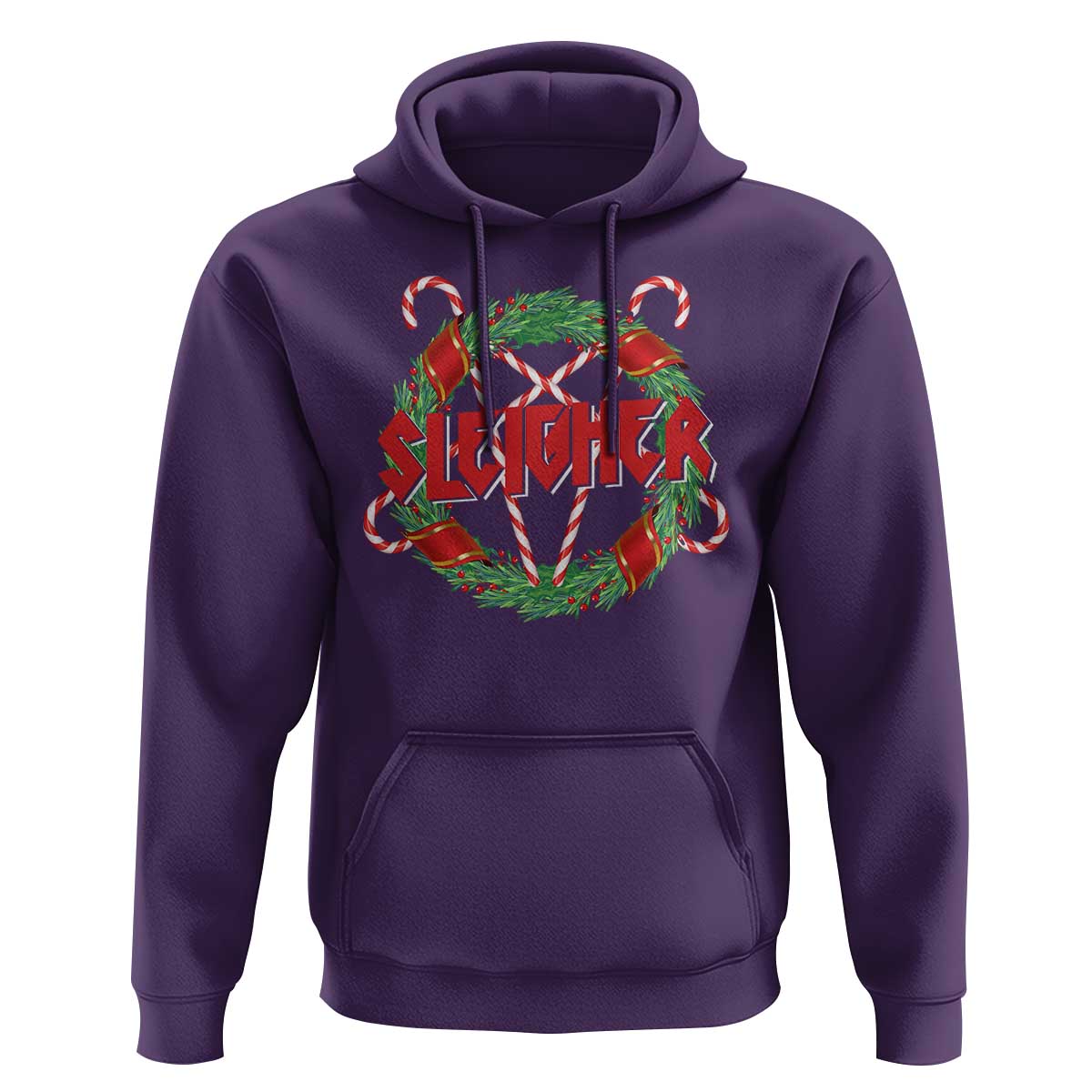 Funny Christmas Heavy Metal Hoodie Sleigher Xmas Pentagram Candy Cane