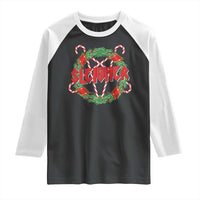 Funny Christmas Heavy Metal Raglan Shirt Sleigher Xmas Pentagram Candy Cane - Wonder Print Shop