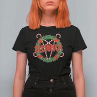 Funny Christmas Heavy Metal T Shirt For Women Sleigher Xmas Pentagram Candy Cane - Wonder Print Shop
