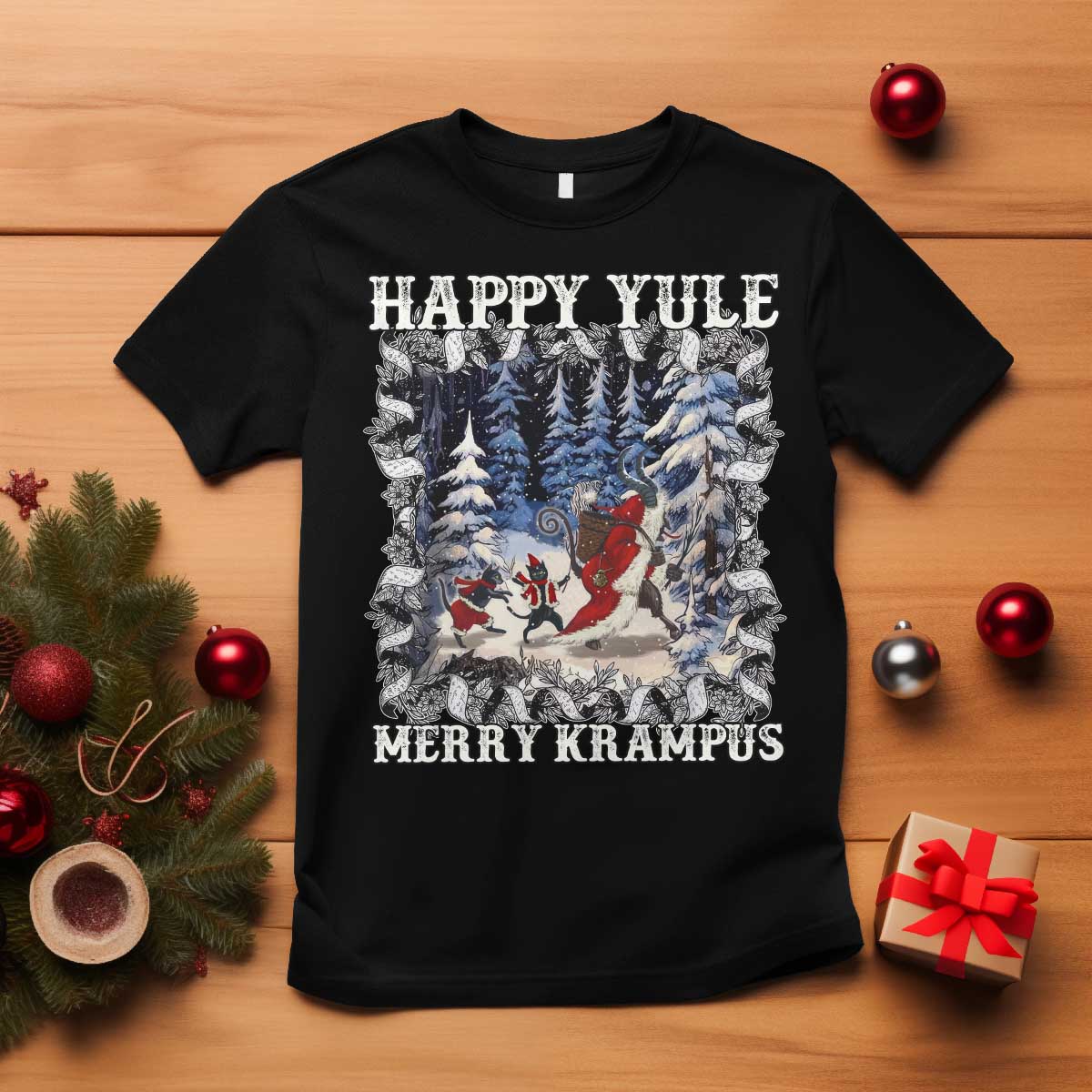 Happy Yule Merry Krampus T Shirt Vintage Krampus Black Cat - Wonder Print Shop