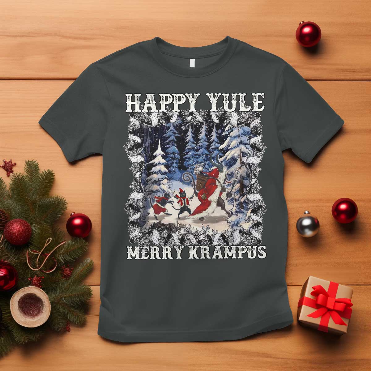 Happy Yule Merry Krampus T Shirt Vintage Krampus Black Cat - Wonder Print Shop