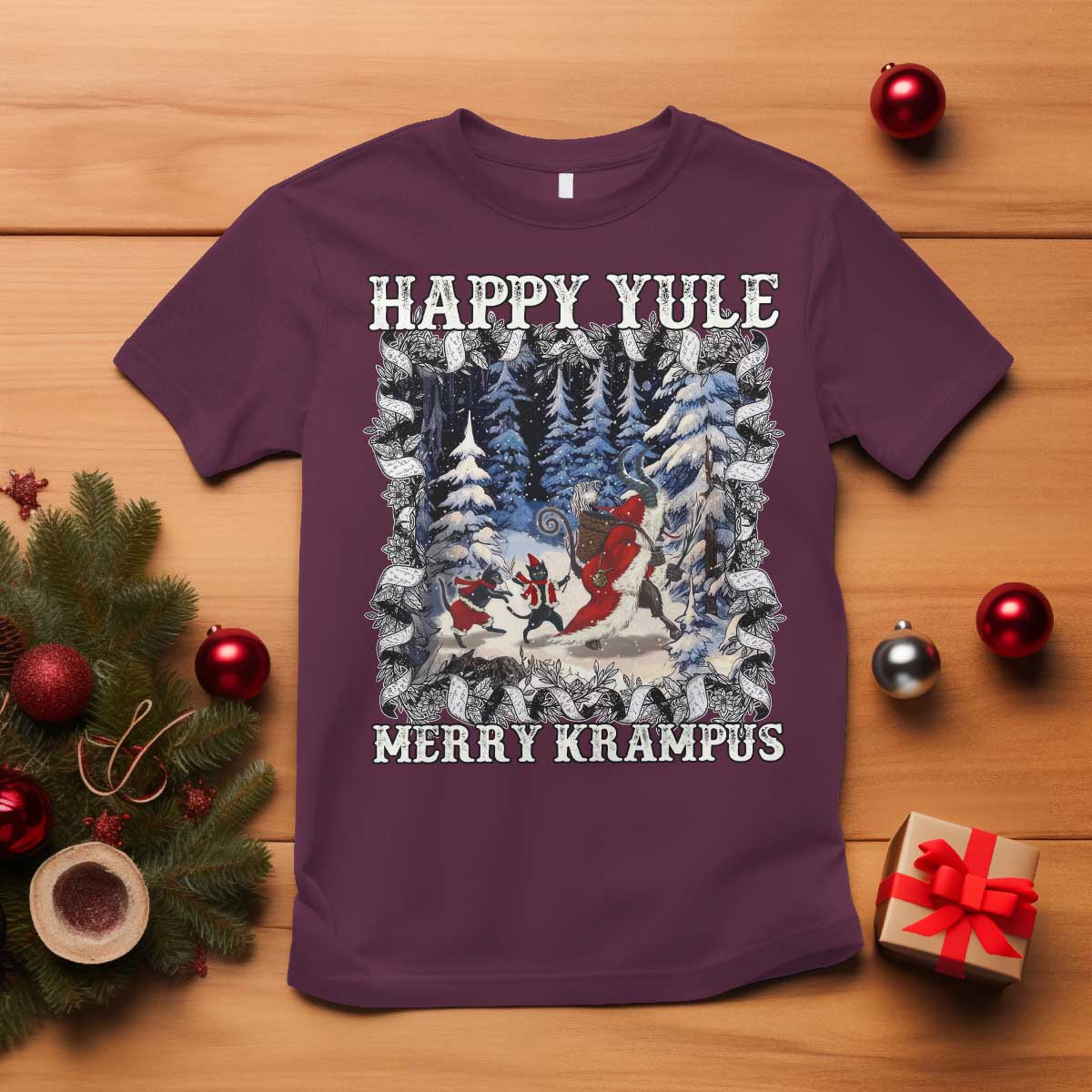 Happy Yule Merry Krampus T Shirt Vintage Krampus Black Cat - Wonder Print Shop