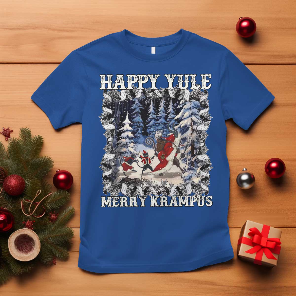 Happy Yule Merry Krampus T Shirt Vintage Krampus Black Cat - Wonder Print Shop