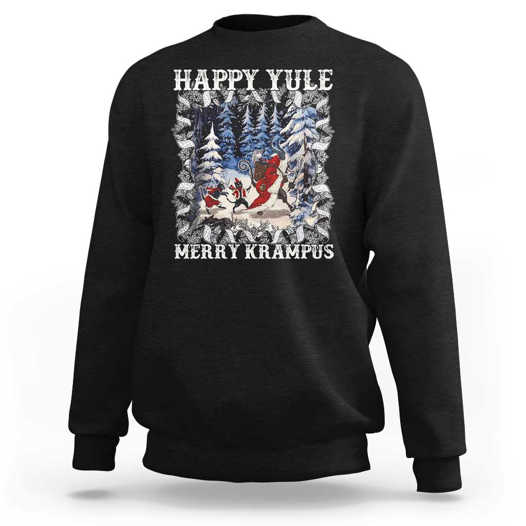 Happy Yule Merry Krampus Sweatshirt Vintage Krampus Black Cat - Wonder Print Shop