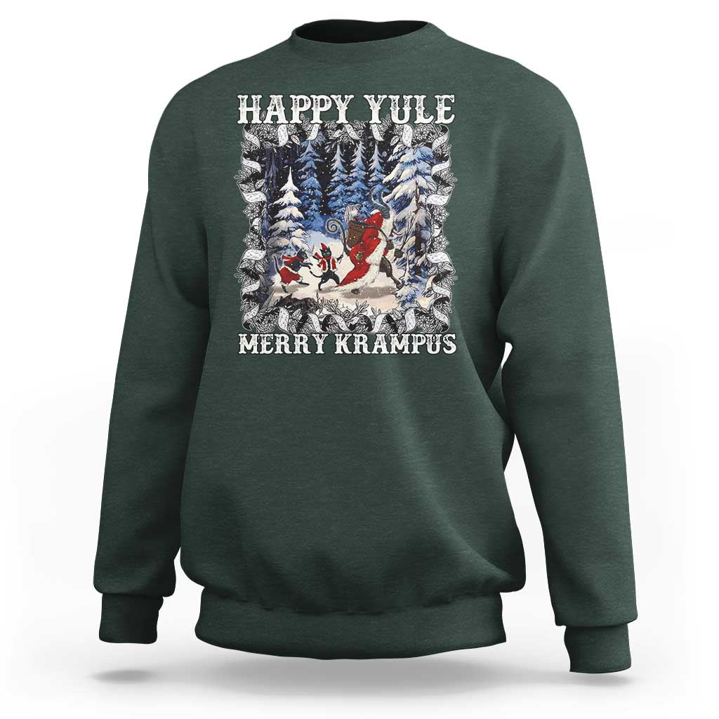Happy Yule Merry Krampus Sweatshirt Vintage Krampus Black Cat - Wonder Print Shop
