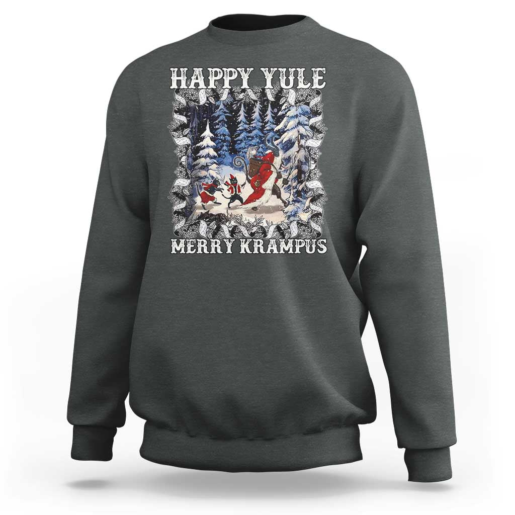 Happy Yule Merry Krampus Sweatshirt Vintage Krampus Black Cat - Wonder Print Shop