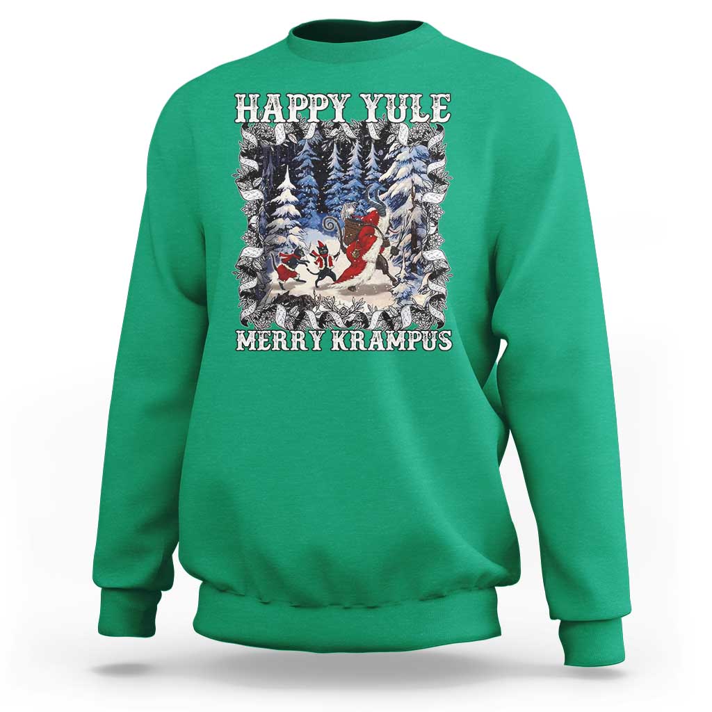 Happy Yule Merry Krampus Sweatshirt Vintage Krampus Black Cat - Wonder Print Shop