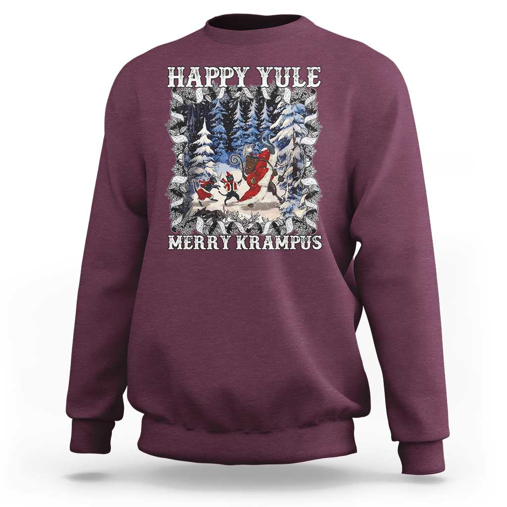 Happy Yule Merry Krampus Sweatshirt Vintage Krampus Black Cat - Wonder Print Shop