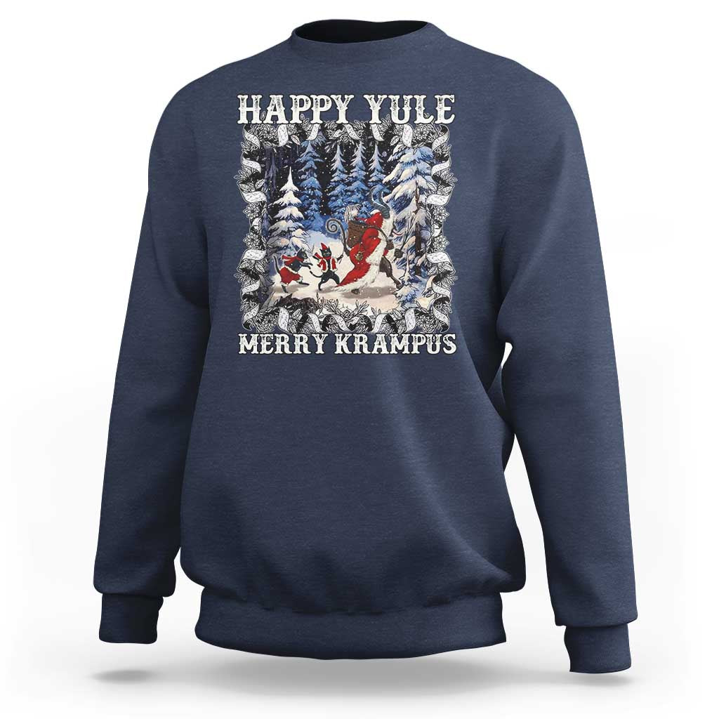 Happy Yule Merry Krampus Sweatshirt Vintage Krampus Black Cat - Wonder Print Shop