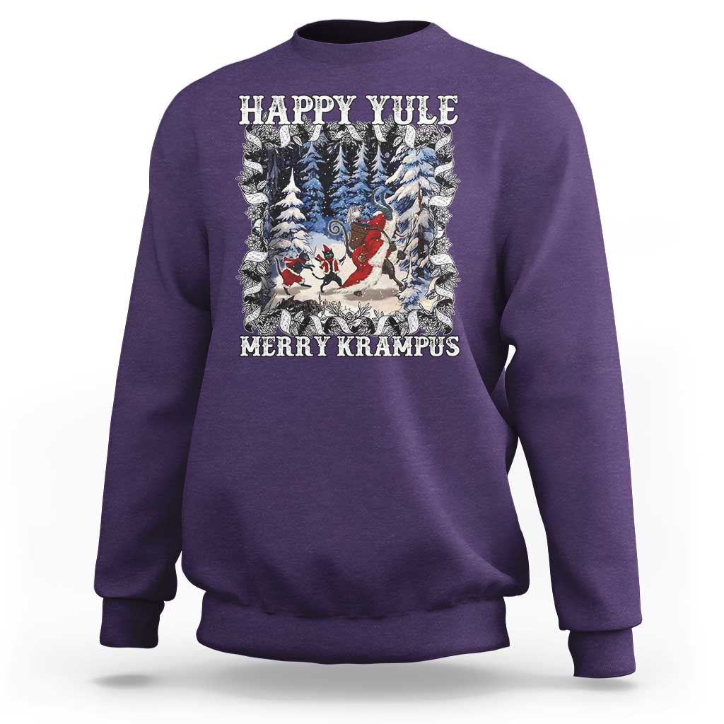 Happy Yule Merry Krampus Sweatshirt Vintage Krampus Black Cat - Wonder Print Shop