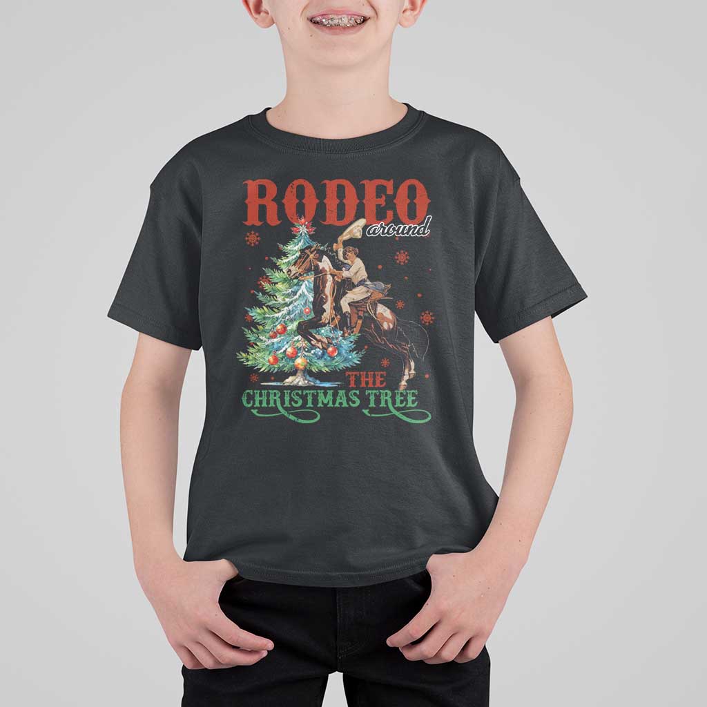 Western Christmas T Shirt For Kid Rodeo Around The Christmas Tree Cowgirl - Wonder Print Shop