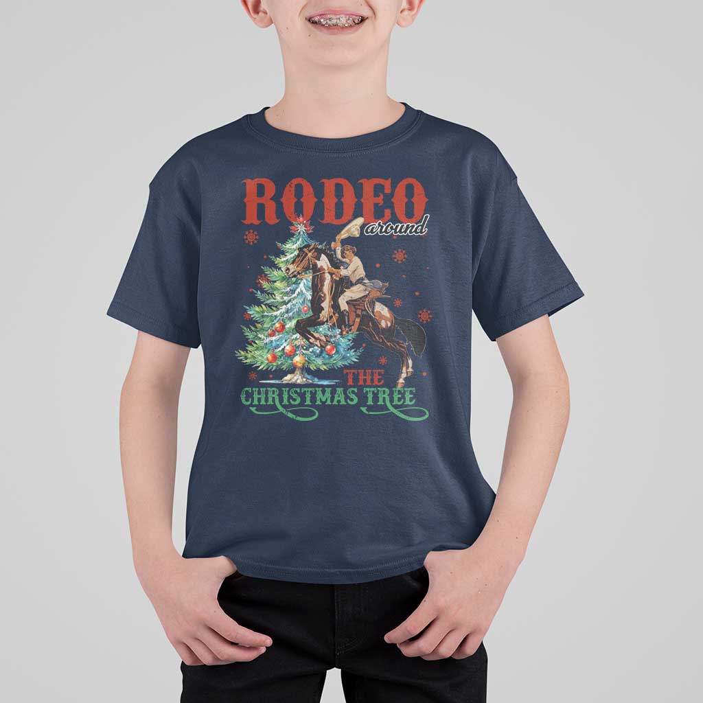 Western Christmas T Shirt For Kid Rodeo Around The Christmas Tree Cowgirl - Wonder Print Shop