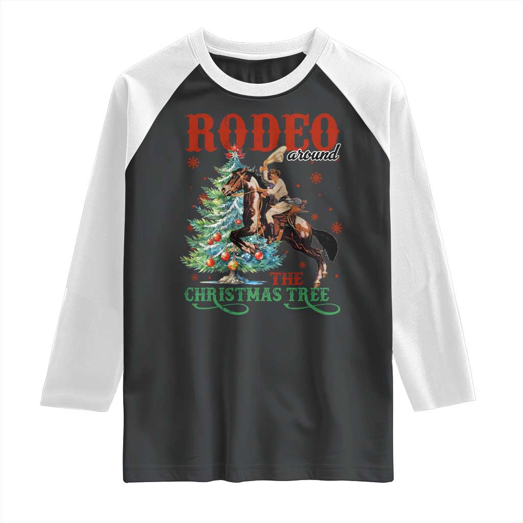 Western Christmas Raglan Shirt Rodeo Around The Christmas Tree Cowgirl - Wonder Print Shop