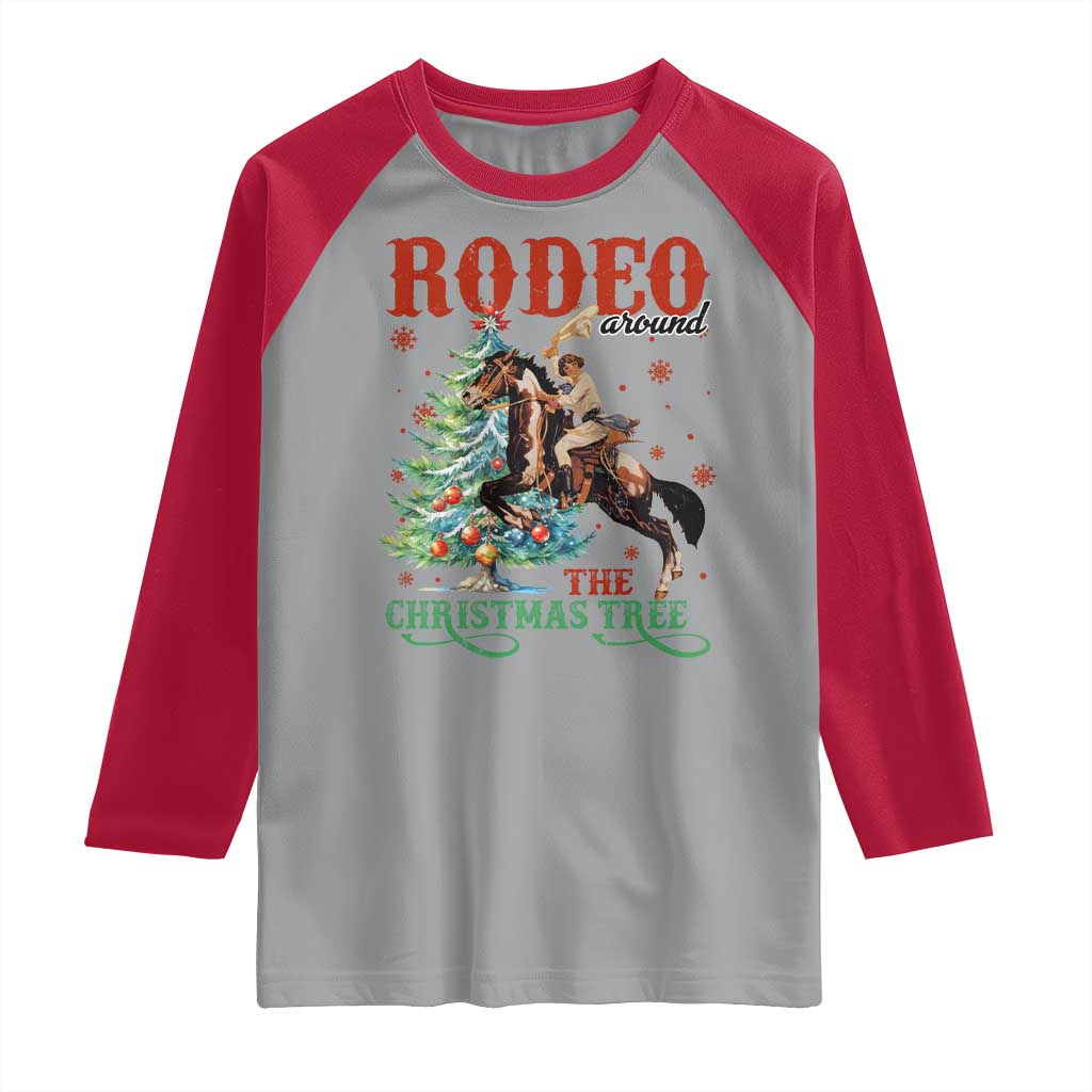 Western Christmas Raglan Shirt Rodeo Around The Christmas Tree Cowgirl - Wonder Print Shop