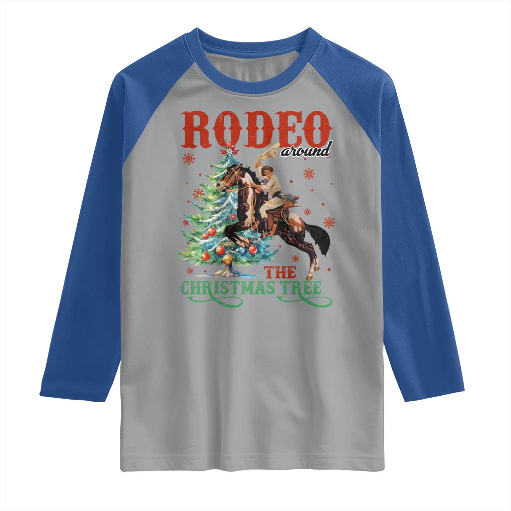 Western Christmas Raglan Shirt Rodeo Around The Christmas Tree Cowgirl - Wonder Print Shop